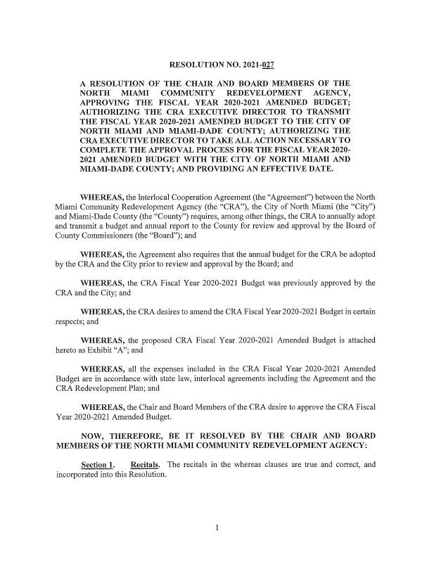 Approved NMCRA Amended FY 21-22 Budget